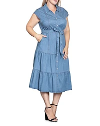 Plus Tiered Denim Midi Dress