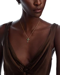 Bloomingdale's Fine Collection Emerald & Diamond Cross Pendant Necklace
