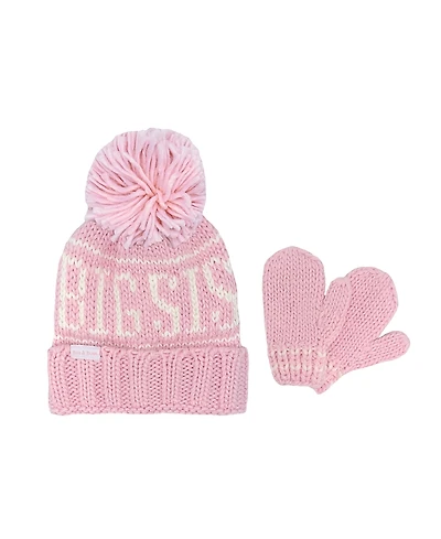 Bits & Bows Girls' Big Sis Bobble Hat Mittens Set - Little Kid, Kid