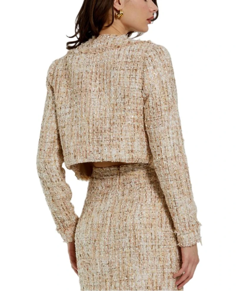 Long Sleeve Cropped Boucle Jacket