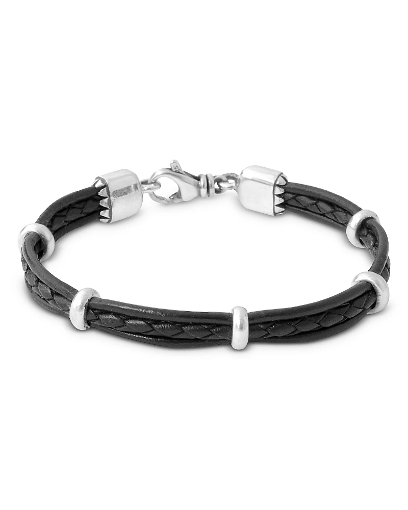 King Baby Studio Men's Sterling Silver Multi Strand Leather Bracelet