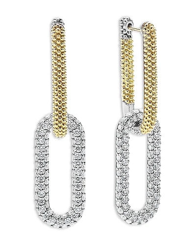 Lagos 18K Yellow Gold & Silver Caviar Lux-Clip Diamond Link Drop Earrings