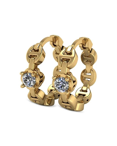 18K Yellow Gold Heritage Diamond Chain Link Small Hoop Earrings