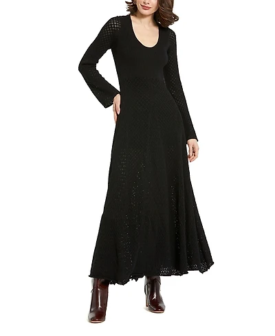 Mac Duggal Scoop Neck Long Sleeve Knit Maxi Dress