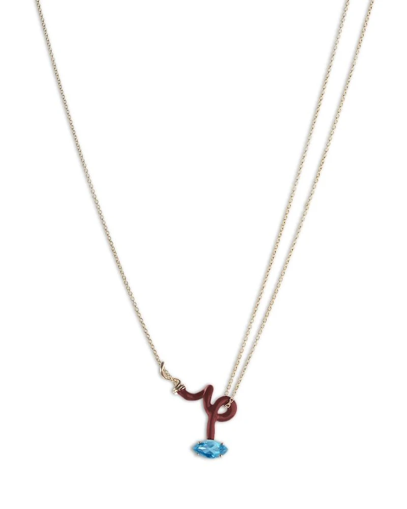 9K Yellow Gold & Sterling Silver You're So Vine Blue Topaz Brown Pendant Necklace, 15"-15.75"