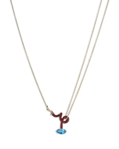 9K Yellow Gold & Sterling Silver You're So Vine Blue Topaz Brown Pendant Necklace, 15"-15.75"