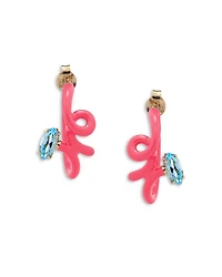 9K Yellow Gold & Sterling Silver You're So Vine Blue Topaz Pink Hoop Earrings
