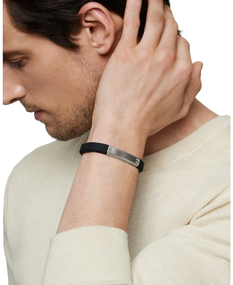 Men's Sterling Silver Streamline® Black Rubber Statement Bracelet