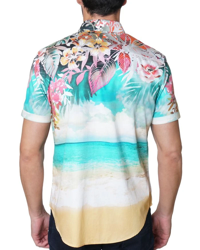 Beach Santa Cotton Printed Classic Fit Button Down Shirt