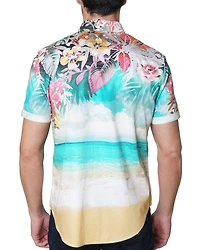 Beach Santa Cotton Printed Classic Fit Button Down Shirt