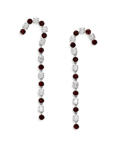 Holi-Daze Cubic Zirconia & Color Crystal Candy Cane Linear Drop Earrings in Rhodium Plated