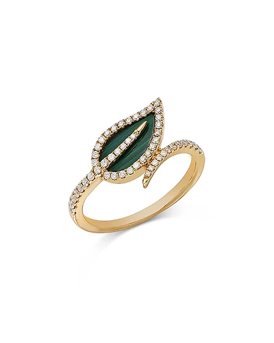 Bloomingdale's Fine Collection 14K Yellow Gold Malachite Leaf Ring with Diamonds, 0.30 tcw