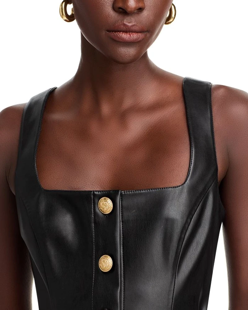 Button Front Faux Leather Tank Dress