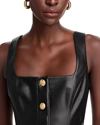Button Front Faux Leather Tank Dress
