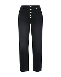 Hollie Button Front High Rise Cropped Straight Jeans Black