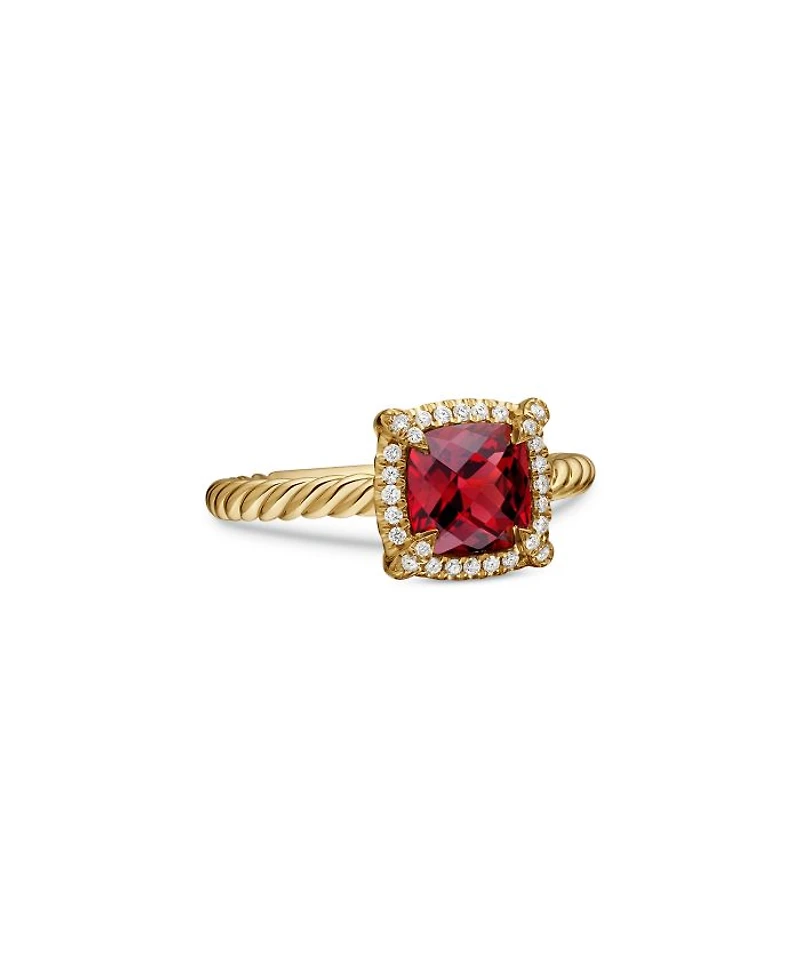 Petite Châtelaine® Pavé Bezel Ring 18K Yellow Gold with Pink Tourmaline