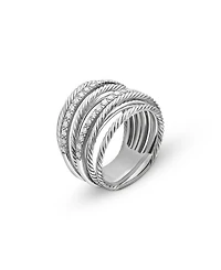 Sterling Silver Crossover Wide Ring with Diamonds