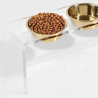Medium Clear Double Bowl Pet Feeder, 1 Quart Bowls