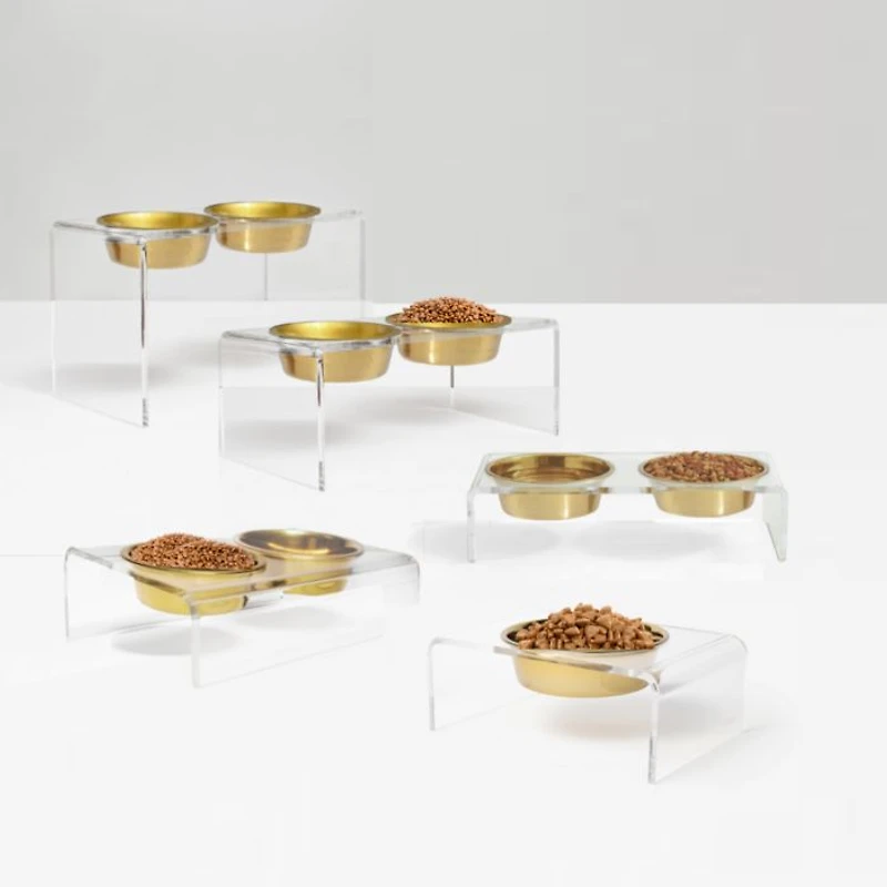 Small Clear Double Bowl Pet Feeder, 1 Quart Bowls