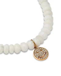 Diamond Pavé Happy Face Charm White Opal Beaded Bracelet