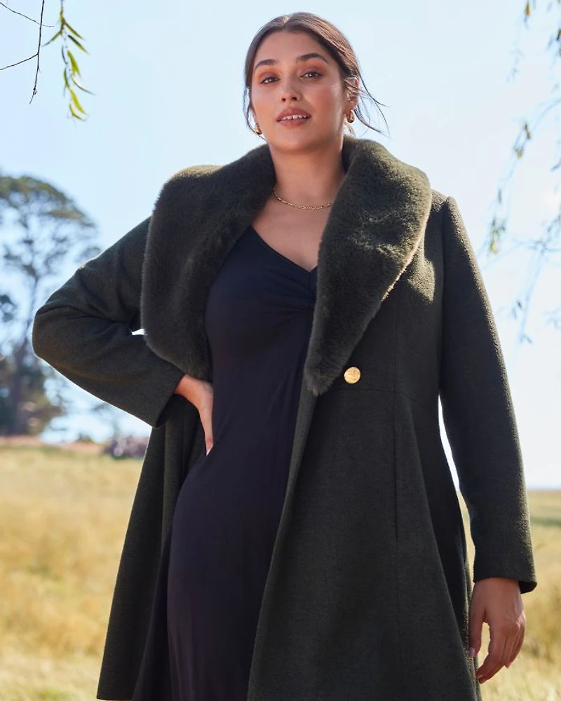 Grammys Faux Fur Trimmed Coat