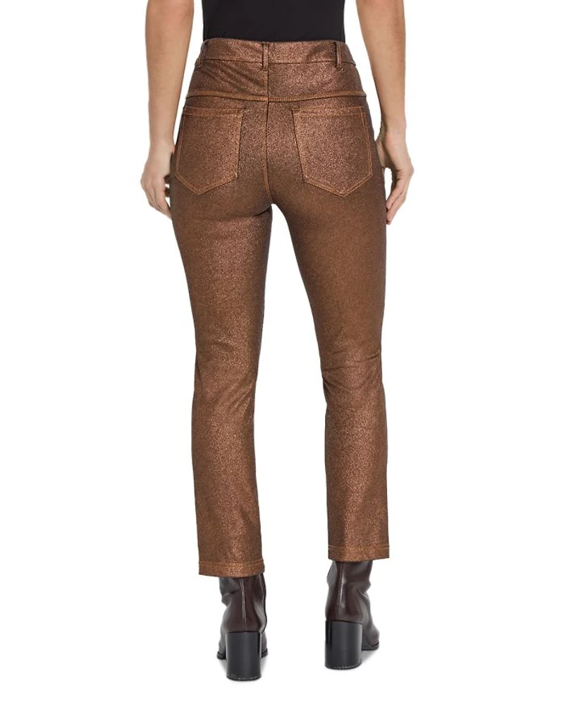 Metallic Coated High Rise Ankle Straight Jeans Copper
