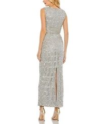 Beaded Sleeveless Tea Length Sheath Dress
