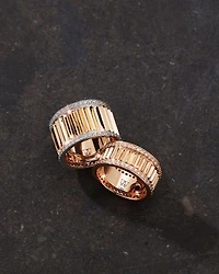 18K White & Yellow Gold Diamond Edge Flute Wide Band