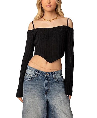 Edikted Triangle Hem Off Shoulder Sweater
