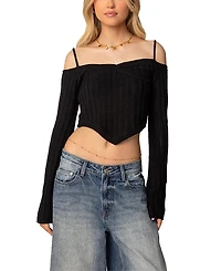 Edikted Triangle Hem Off Shoulder Sweater