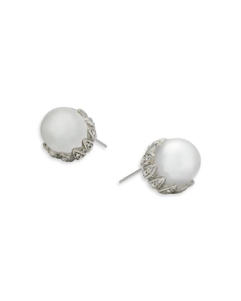Imitation Pearl & Crystal Stud Earrings