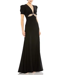 Mac Duggal Puff Sleeve Embellished Cutout Evening Gown