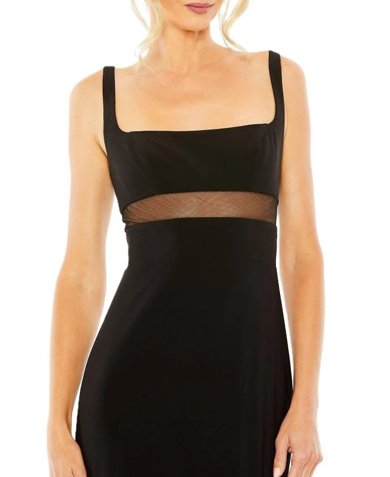 Sheer Mesh Panel Detail Column Gown