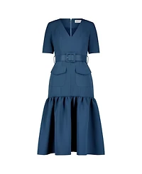 Belted Crepe Midi Dress With Pockets