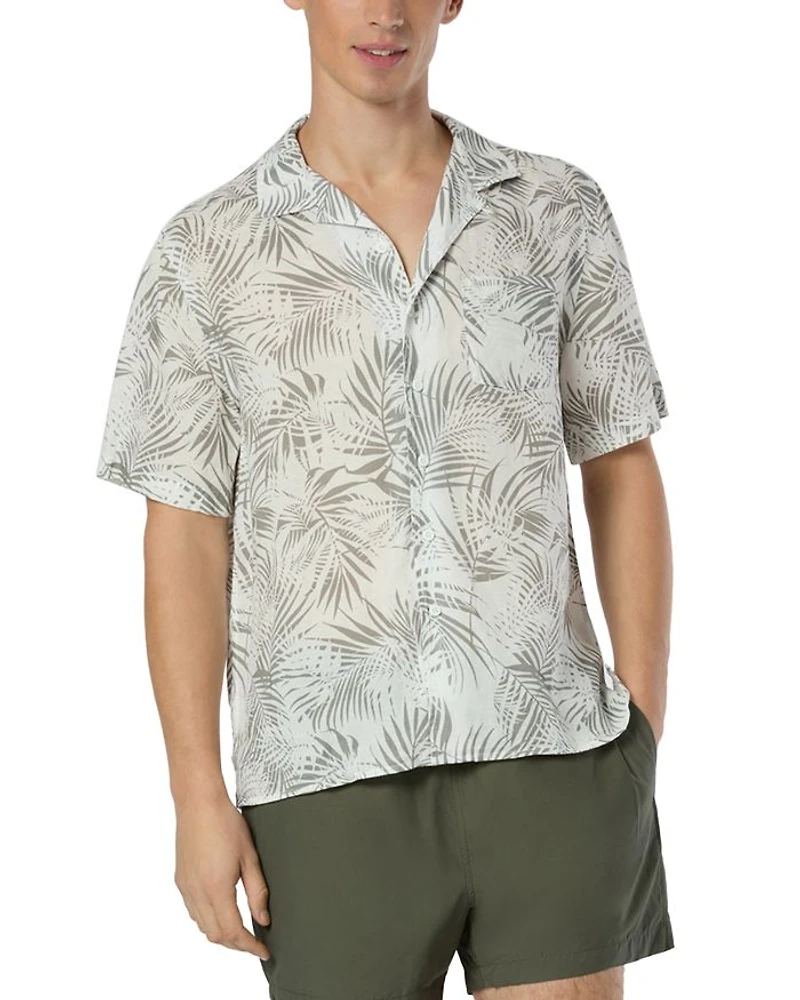 Vacation Palm Frond Printed Button Down Camp Shirt