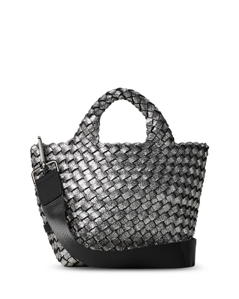 St. Barths Woven Metallic Silver Petite Tote Bag