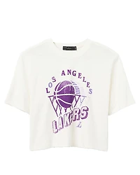 Junk Food Clothing Women's Nba Los Angeles Lakers Short Sleeve Mock Neck Crop Tee
