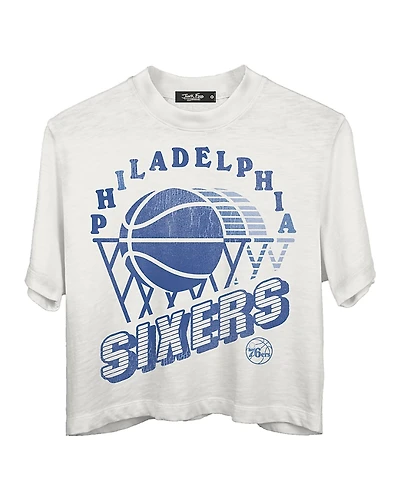 Junk Food Clothing Women's Nba Philadelphia 76ers Short Sleeve Mock Neck Crop Tee
