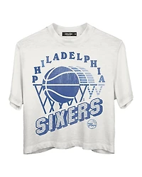 Junk Food Clothing Women's Nba Philadelphia 76ers Short Sleeve Mock Neck Crop Tee