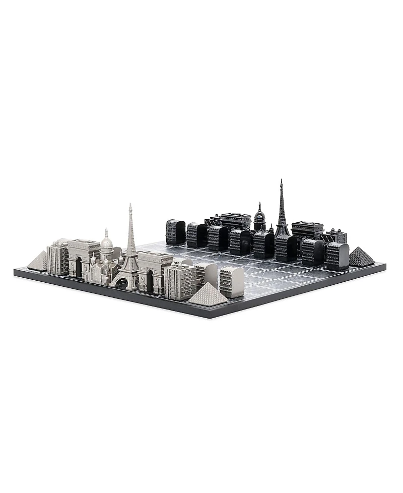 Skyline Chess Chess Set Stainless Steel Paris with Paris Map Board
