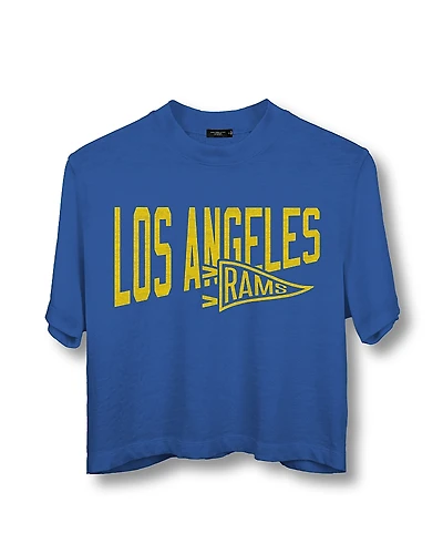 Junk Food Clothing Nfl Women's Los Angeles Rams Dual Threat Mock Neck Crop Tee