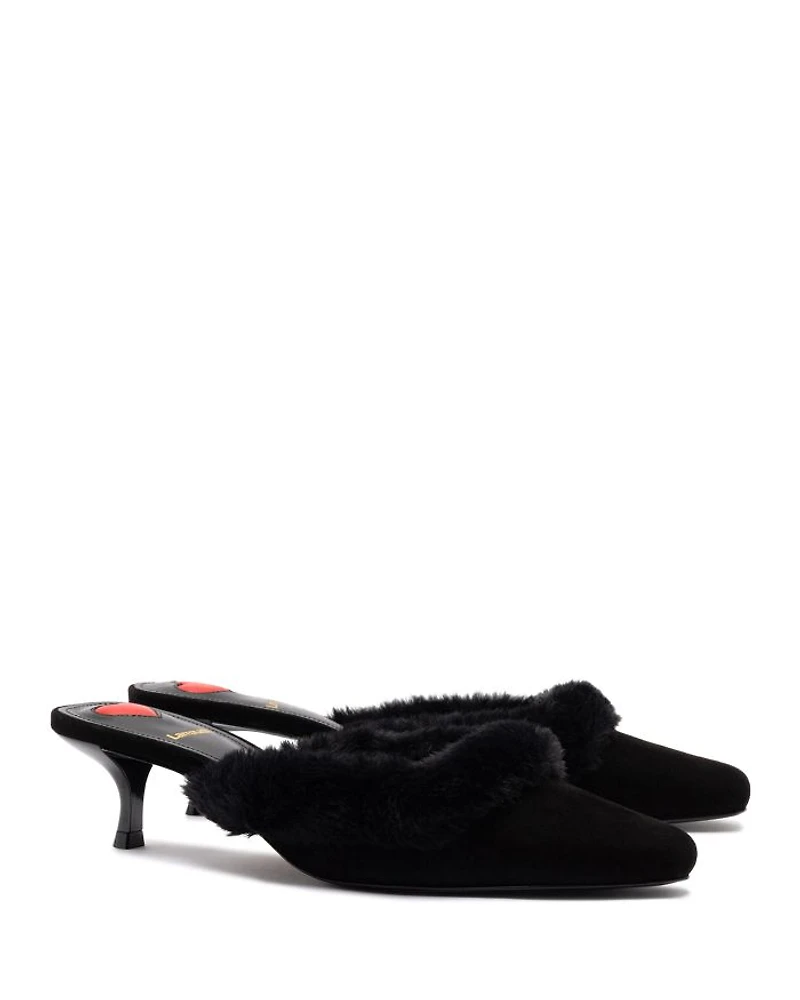 Women's Amal Faux Fur Trim Tan Slide Pumps