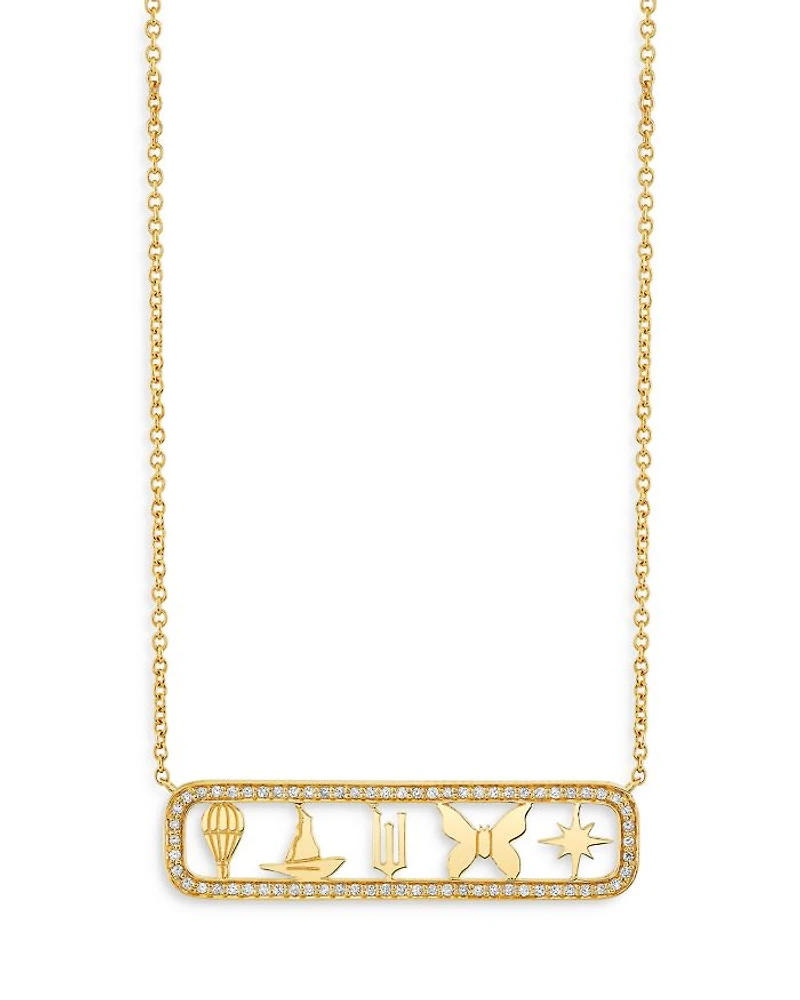 Wicked x Sydney Evan 14K Yellow Gold Diamond Open Icon Pendant Necklace, 18"