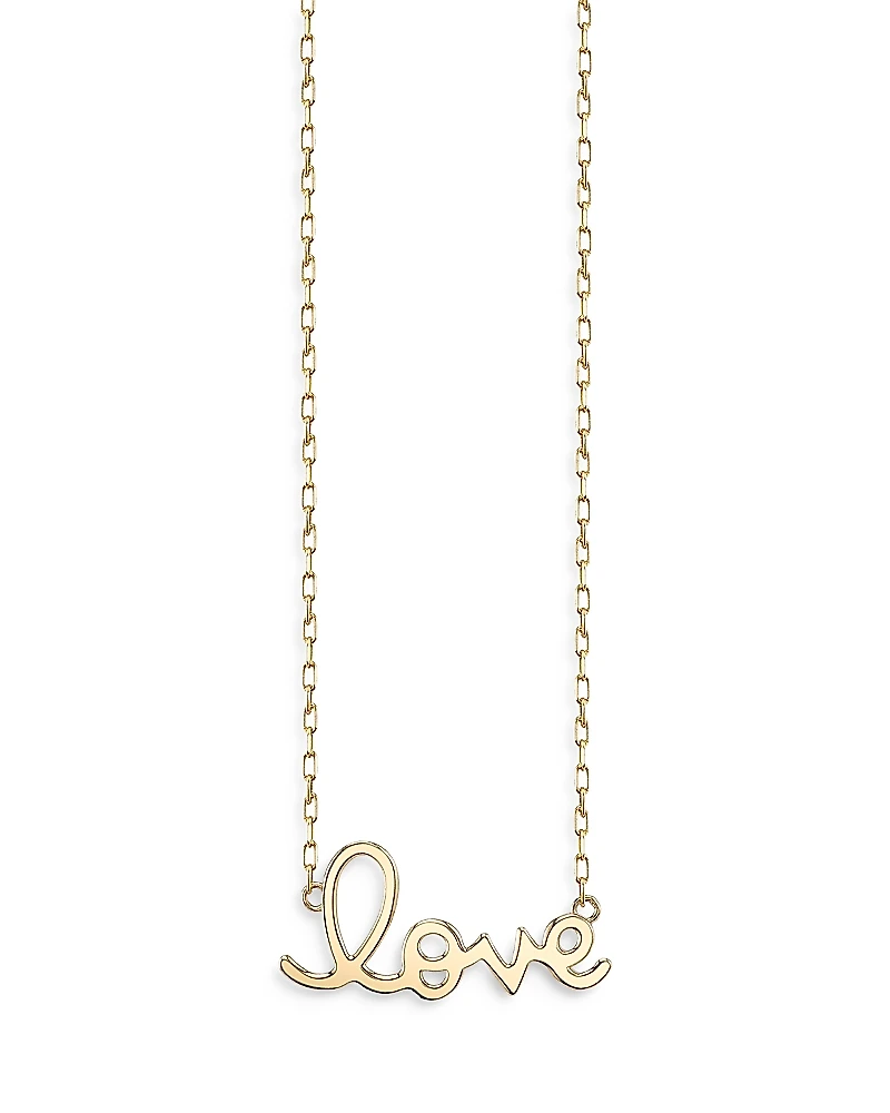 Sydney Evan 14K Yellow Gold Pure Small Love Script Pendant Necklace, 18