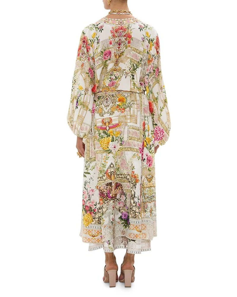 Silk Blouson Sleeve Layer Swim Cover Up in Egyptian Rose