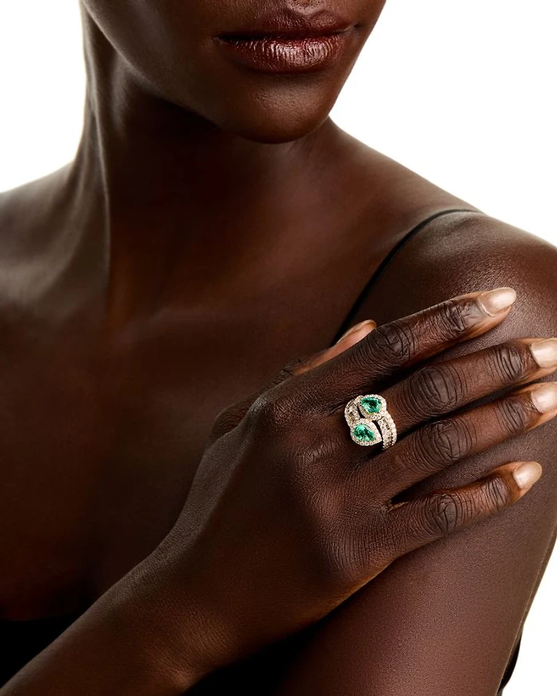 Emerald (2.10 tcw) & Diamond (1.50 tcw) Bypass Ring in 14K Yellow Gold
