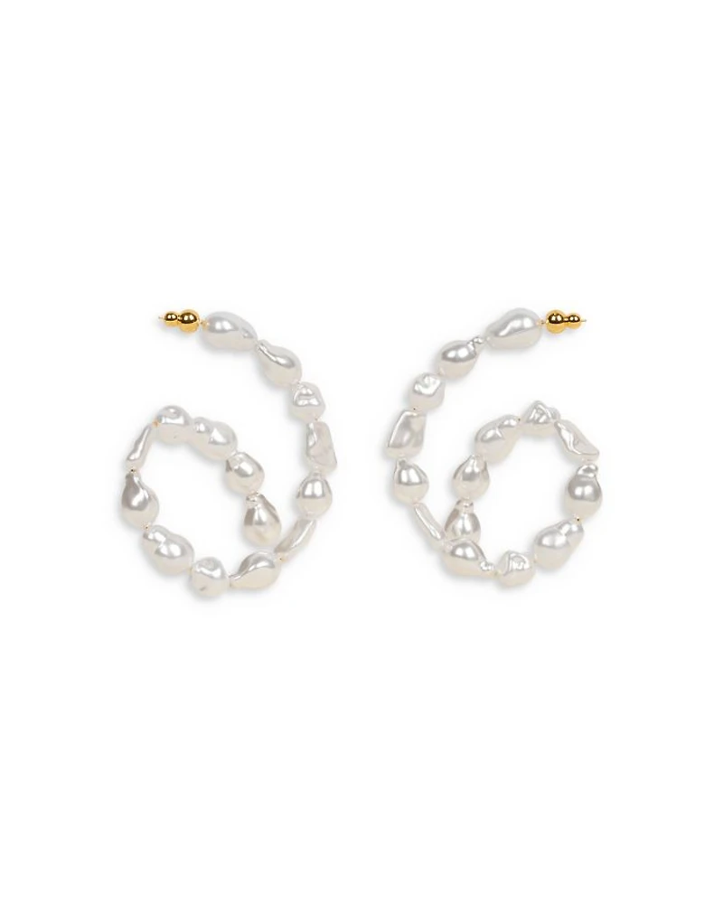 Kiara Imitation Pearl Curled Drop Earrings in Gold Tone