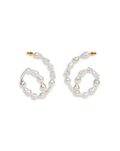 Kiara Imitation Pearl Curled Drop Earrings in Gold Tone