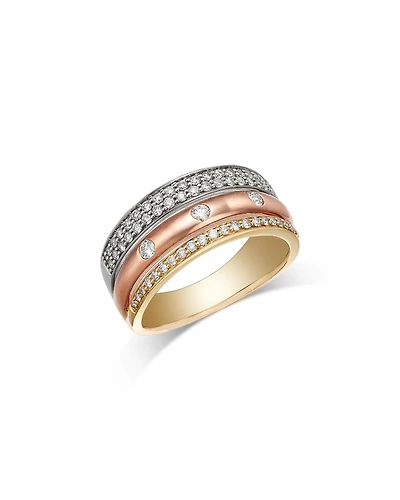 14K Tricolor Gold Diamond Pavé Band, 0.45 tcw