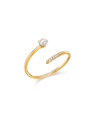 Zoe Chicco 14K Yellow Gold Pearl & Pave Diamond Bypass Ring